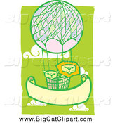 Big Cat Vector Clipart of a Lion Couple in a Hot Air Balloon in a Green Cloudy Sky by Xunantunich
