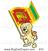 Big Cat Vector Clipart of a Lion Holding a Sri Lanka Flag by Lal Perera