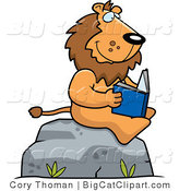 Big Cat Vector Clipart of a Lion Reading Outdoors by Cory Thoman