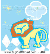 Big Cat Vector Clipart of a Lion Thinking About Drinking a Martini on a White Background by Xunantunich