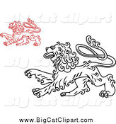 Big Cat Vector Clipart of a Long, Curly Haired Heraldic Lions by Vector Tradition SM