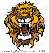 Big Cat Vector Clipart of a Mad Roaring Lion Head by Chromaco