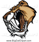 Big Cat Vector Clipart of a Mad Saber Tooth Tiger Head Growling by Chromaco
