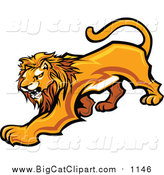 Big Cat Vector Clipart of a Male Lion Prowling by Chromaco