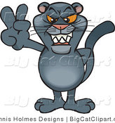 Big Cat Vector Clipart of a Peaceful Panther Grinning and Gesturing the Peace Sign by Dennis Holmes Designs