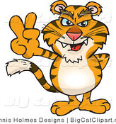 Big Cat Vector Clipart of a Peaceful Saber Tooth Tiger Smiling and Gesturing the Peace Sign by Dennis Holmes Designs