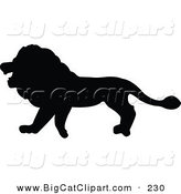 Big Cat Vector Clipart of a Profiled Black Lion Silhouette Walking Left by JR