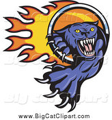 Big Cat Vector Clipart of a Purple Panther Pawing Through a Fire Ring Logo by Patrimonio