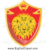 Big Cat Vector Clipart of a Red and Gold Lion Shield by Patrimonio