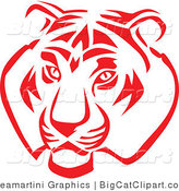Big Cat Vector Clipart of a Red and White Tiger Face by Vector Tradition SM