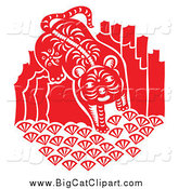 Big Cat Vector Clipart of a Red and White Tiger Papercut Design by Cherie Reve