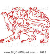 Big Cat Vector Clipart of a Red Curly Haired Heraldic Lion by Vector Tradition SM