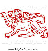 Big Cat Vector Clipart of a Red Heraldic Lion in Profile by Vector Tradition SM