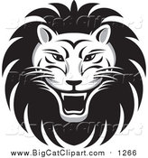 Big Cat Vector Clipart of a Roaring Male Lion Face by Lal Perera