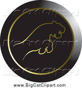 Big Cat Vector Clipart of a Round Black and Gold Leaping Puma or Tiger Icon by Lal Perera