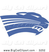 Big Cat Vector Clipart of a Royal Blue Panther Cougar or Jaguar Mascot Head Facing Right by Johnny Sajem
