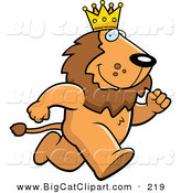 Big Cat Vector Clipart of a Running Brown King Lion Character Wearing a Crown by Cory Thoman