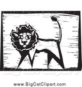 Big Cat Vector Clipart of a Safari Lion Woodcut by Xunantunich