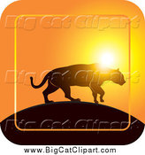Big Cat Vector Clipart of a Silhouetted Jaguar Walking on a Hill at Sunset Icon by Lal Perera