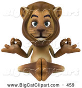 Big Cat Vector Clipart of a Smiling Lion Character Meditating by Julos