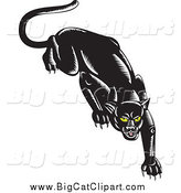 Big Cat Vector Clipart of a Stalking Black Jaguar by Patrimonio