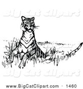 Big Cat Vector Clipart of a Tiger Looking Around - Retro Black Style by Prawny Vintage
