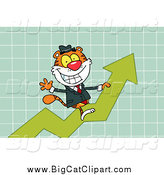 Big Cat Vector Clipart of a Tiger Riding up on a Statistics Arrow by Hit Toon