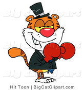 Big Cat Vector Clipart of a Tiger Wearing Boxing Gloves by Hit Toon