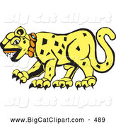 Big Cat Vector Clipart of a Tribal Designed Jaguar Cat in Profile on White by Xunantunich