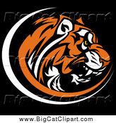 Big Cat Vector Clipart of a Vicious Tiger Head Profile Mascot on Black by Chromaco