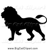 Big Cat Vector Clipart of a Walking Black Lion Silhouette by Pams Clipart