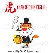 Big Cat Vector Clipart of a Wealthy Tiger with a Year of the Tiger Chinese and Text by Hit Toon