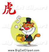 Big Cat Vector Clipart of a Year of the Tiger Chinese Symbol and Rich Cat by Hit Toon