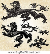 Big Cat Vector Clipart of AHeraldic Lions over Grunge by BestVector