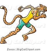 Big Cat Vector Clipart of an Athletic Track and Field Cheetah Running by Zooco