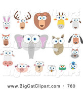 Big Cat Vector Clipart of Big Eyed Animal Faces by Qiun