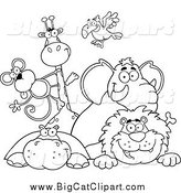 Big Cat Vector Clipart of Black and White Happy Zoo Animals over a Sign by Hit Toon