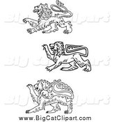 Big Cat Vector Clipart of Black and White Heraldic Lions by Vector Tradition SM