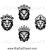 Big Cat Vector Clipart of Black and White Heraldic Lions Wearing Crowns by Vector Tradition SM