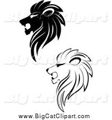 Big Cat Vector Clipart of Black and White Lion Heads by Vector Tradition SM