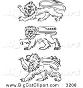 Big Cat Vector Clipart of Black Heraldic Lions by Vector Tradition SM