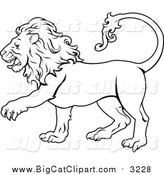 Big Cat Vector Clipart of Lineart of the Leo Lion Zodiac Astrology Sign by AtStockIllustration