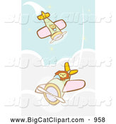 Big Cat Vector Clipart of Lions Flying Biplanes Above Clouds by Xunantunich