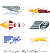 Big Cat Vector Clipart of Running Cheetah and Speed Icons by AtStockIllustration