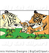 Big Cat Vector Clipart of Tiger Parents and Cub by Dennis Holmes Designs