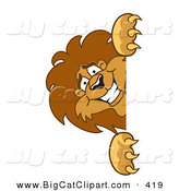 Big Smiling Cat Cartoon Vector Clipart of a Lion Character Mascot Peeking by Toons4Biz