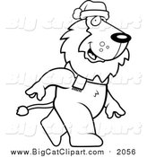 Cartoon Vector Clipart of a Christmas Lion Walking - Outlined Version by Cory Thoman