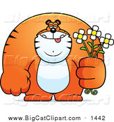 Cartoon Vector Clipart of a Gentle Big Tiger Posing with Flowers - Cartoon Style by Cory Thoman