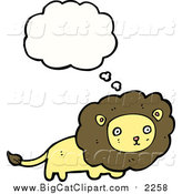 Cartoon Vector Clipart of a Lion with a Thought Bubble by Lineartestpilot