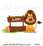 Cartoon Vector Clipart of a Mad Lion in a Zoo - Cartoon Style by